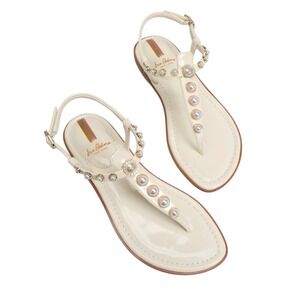 Sam Edelman Gigi Pearl Thong Sandal Cream Patent Leather Women US 6.5